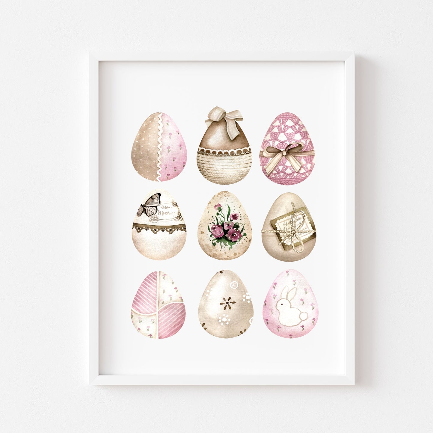 Easter eggs collection floral pink & brown kraft unframed wall art poster print