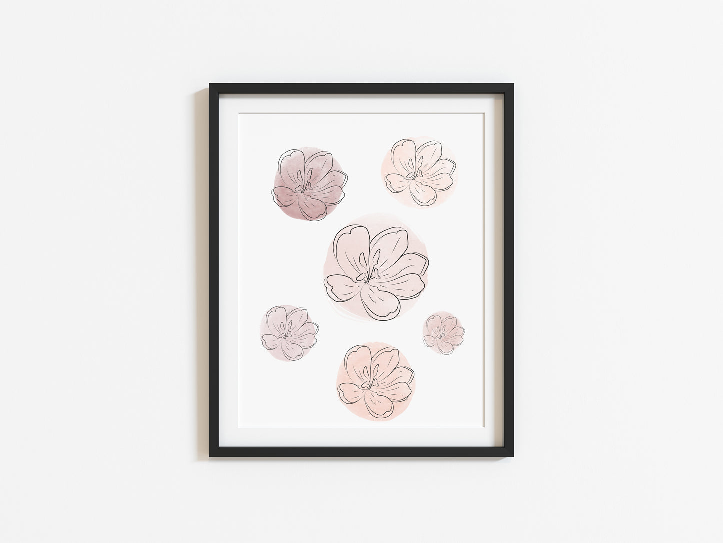 Peonies flowers line drawing with pink and purple watercolour unframed wall art poster print