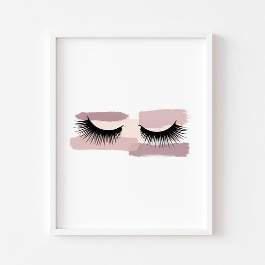 Pink smudge watercolour eyelashes portrait unframed print