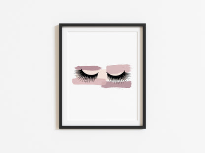 Pink smudge watercolour eyelashes portrait unframed print