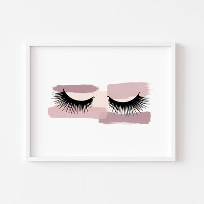 Pink smudge watercolour eyelashes landscape unframed print