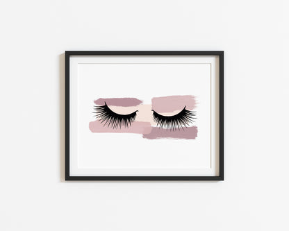 Pink smudge watercolour eyelashes landscape unframed print