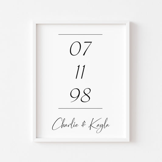 Personalised Print, engagement, couples gift with names & date unframed wall art poster print