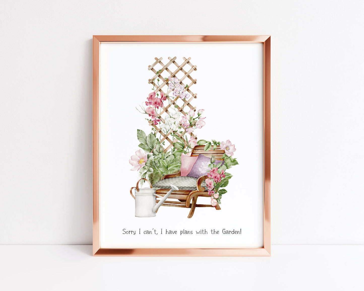 Sorry I can't I have plans with the Garden watercolour gardening scene illustration unframed wall art poster print