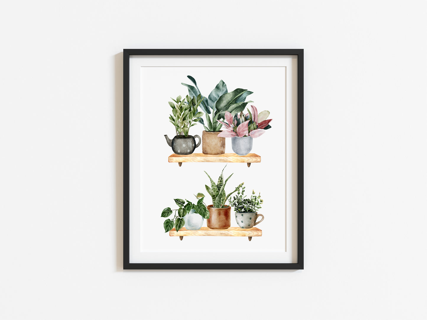 Plant shelfie funky cactus/plants watercolour illustration unframed wall art poster print