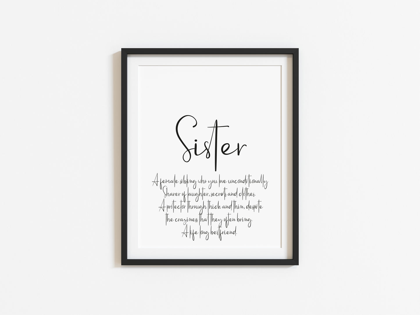 Sister typography definition unframed wall art poster print