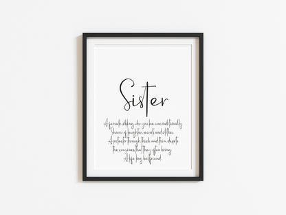 Sister typography definition unframed wall art poster print