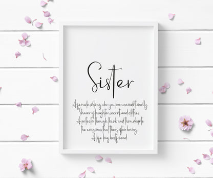 Sister typography definition unframed wall art poster print