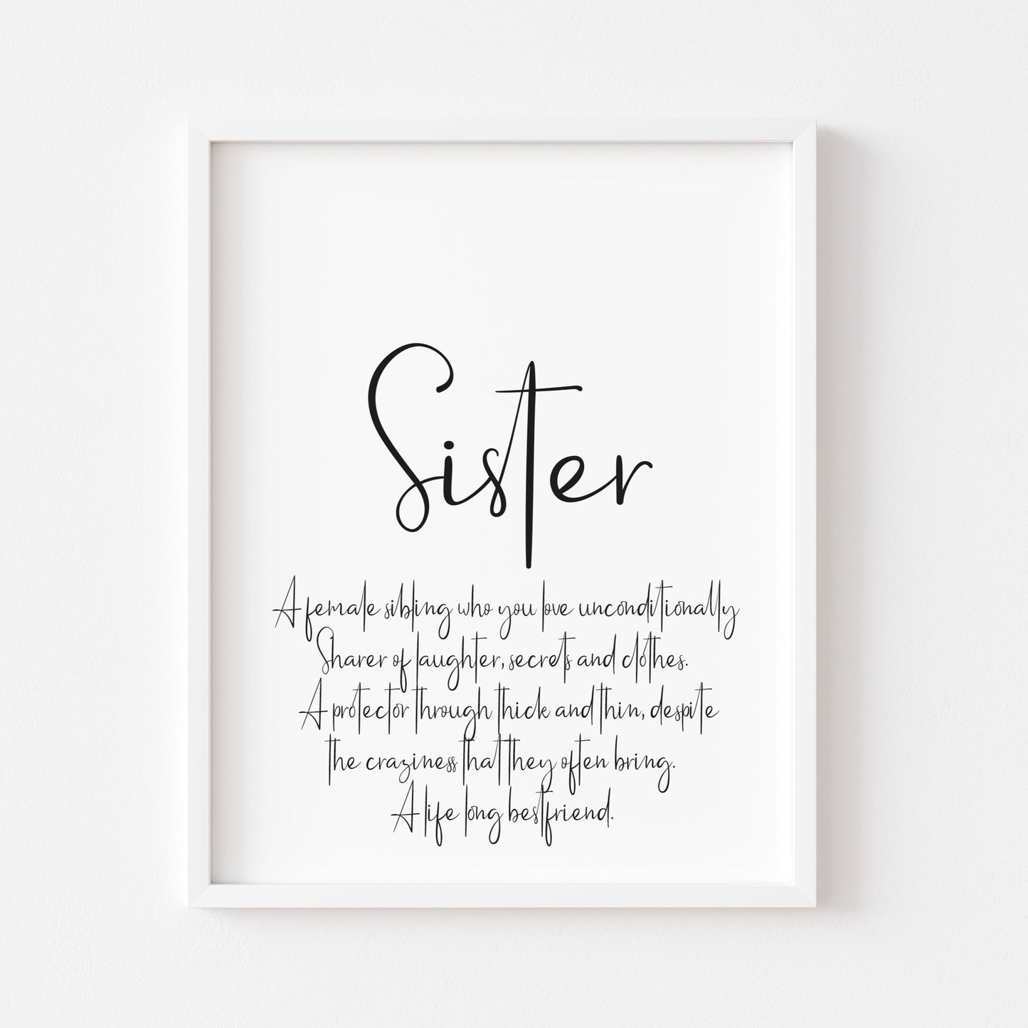 Sister typography definition unframed wall art poster print