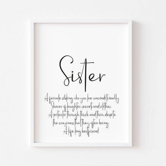 Sister typography definition unframed wall art poster print