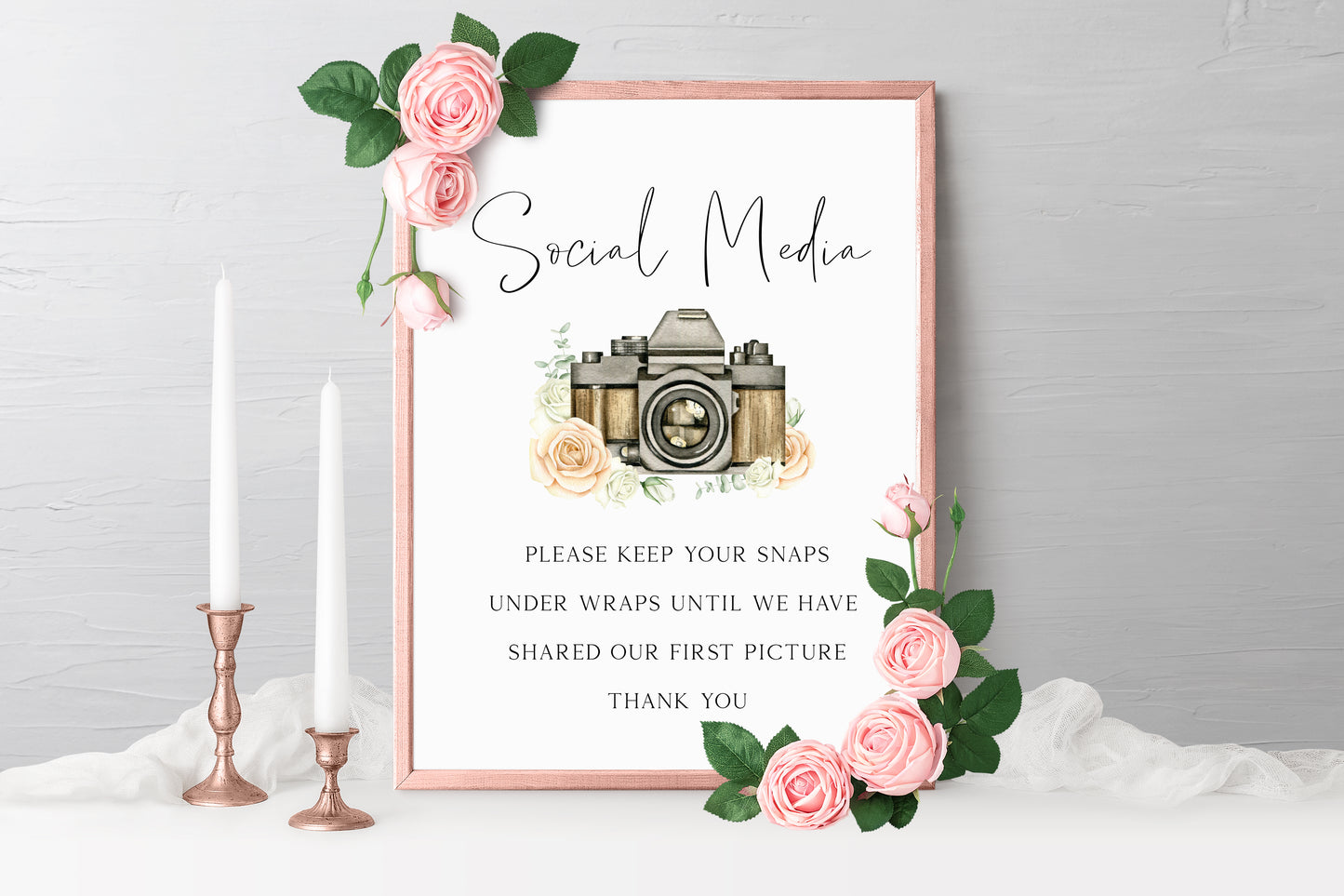 Social media wedding sign, please keep your snaps under wraps, watercolour photography camera unframed wall art poster print