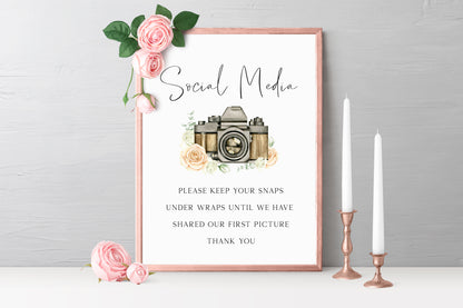 Social media wedding sign, please keep your snaps under wraps, watercolour photography camera unframed wall art poster print