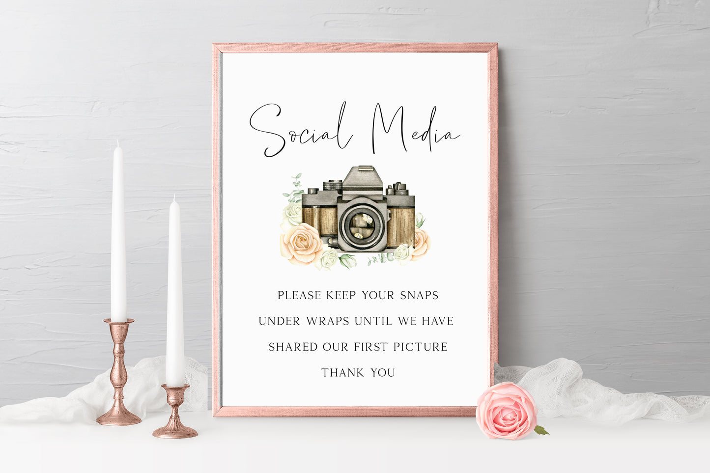 Social media wedding sign, please keep your snaps under wraps, watercolour photography camera unframed wall art poster print