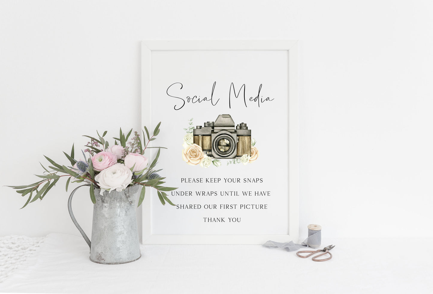 Social media wedding sign, please keep your snaps under wraps, watercolour photography camera unframed wall art poster print