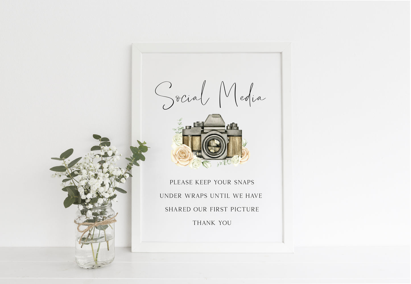 Social media wedding sign, please keep your snaps under wraps, watercolour photography camera unframed wall art poster print