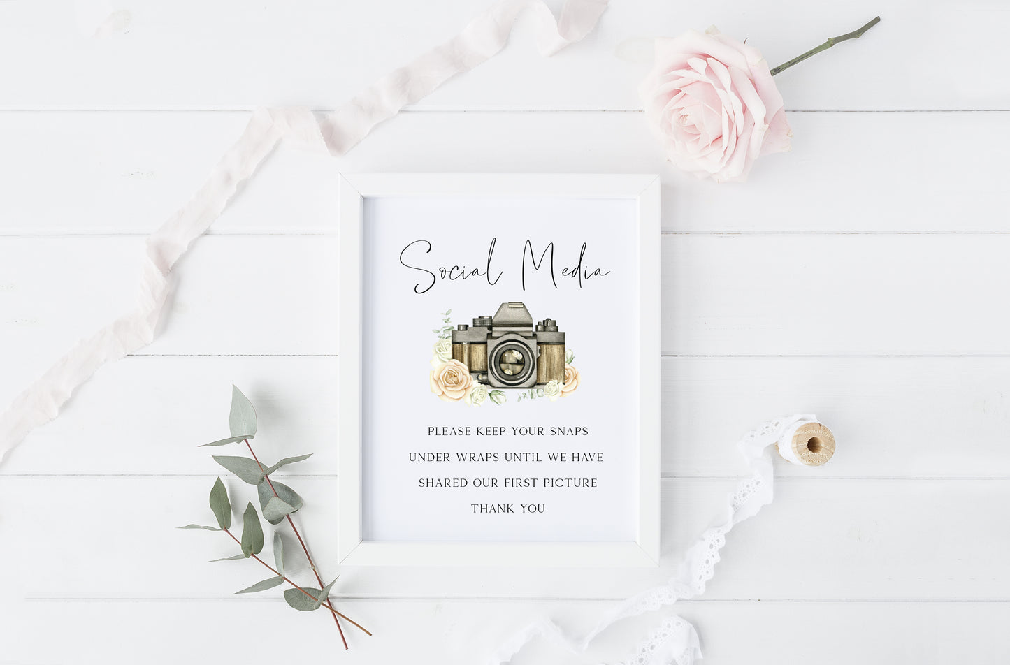 Social media wedding sign, please keep your snaps under wraps, watercolour photography camera unframed wall art poster print