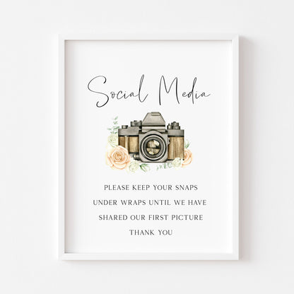 Social media wedding sign, please keep your snaps under wraps, watercolour photography camera unframed wall art poster print