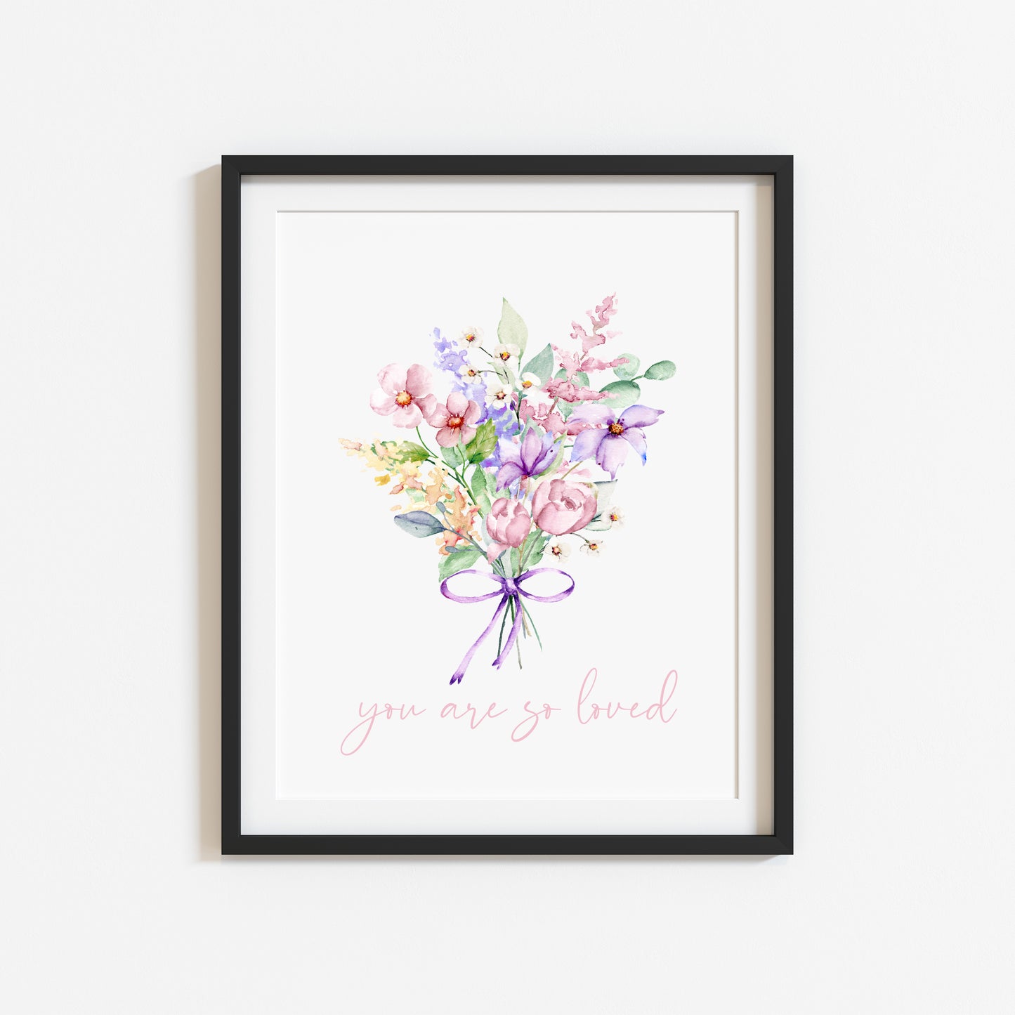 You are so loved purple pink watercolour wildflower bouquet unframed wall art poster print