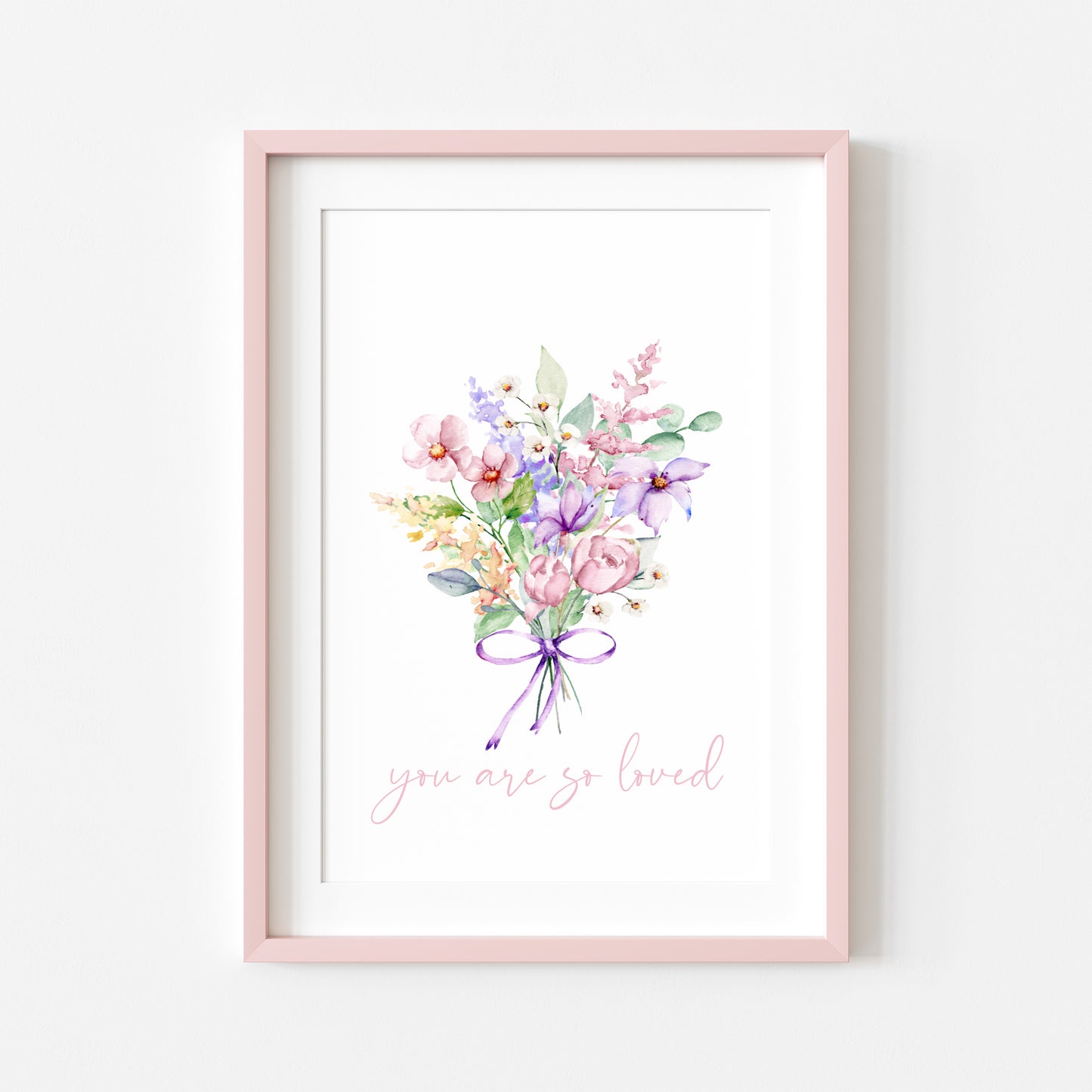 You are so loved purple pink watercolour wildflower bouquet unframed wall art poster print