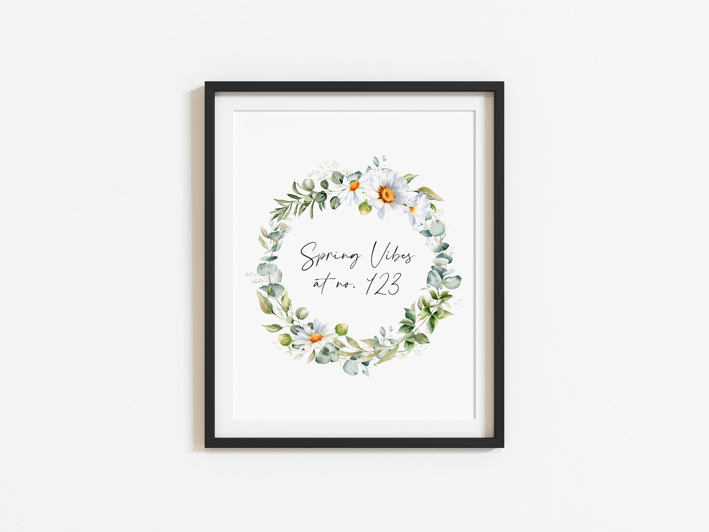 Spring Vibes at no. (house number) watercolour Daisy floral wreath spring home unframed wall art poster print