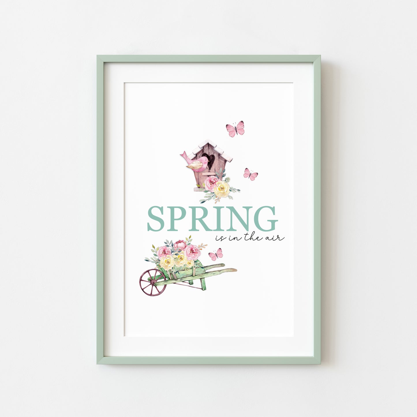 Spring is in the air, green floral spring wall art illustration seasonal unframed poster print