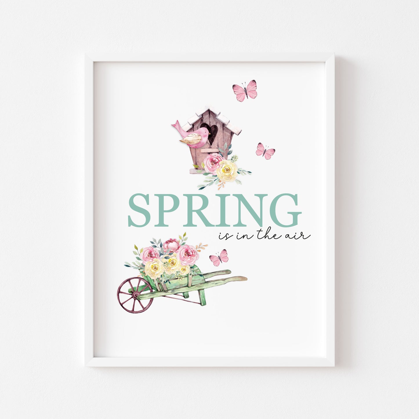 Spring is in the air, green floral spring wall art illustration seasonal unframed poster print