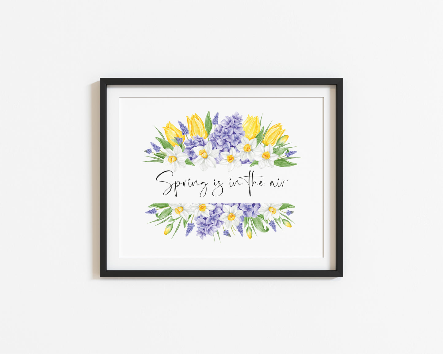 Spring is in the air landscape spring tulips and daffodils floral wreath illustration unframed wall art poster print