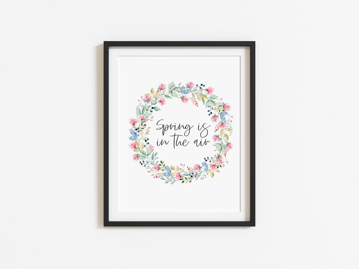 Spring is in the air pink floral wreath illustration unframed wall art poster print