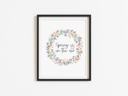 Spring is in the air pink floral wreath illustration unframed wall art poster print