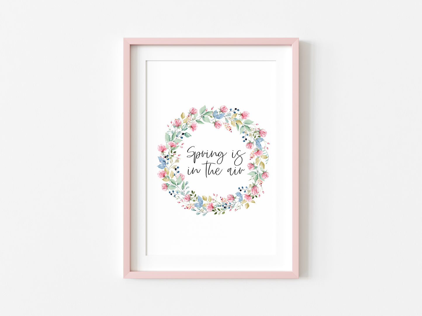 Spring is in the air pink floral wreath illustration unframed wall art poster print