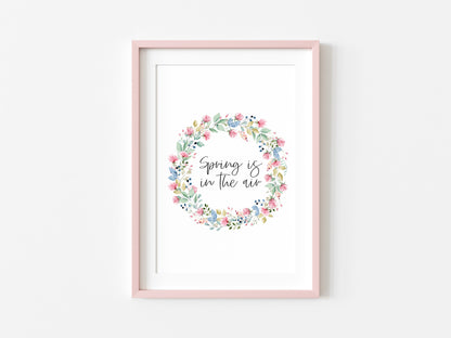 Spring is in the air pink floral wreath illustration unframed wall art poster print