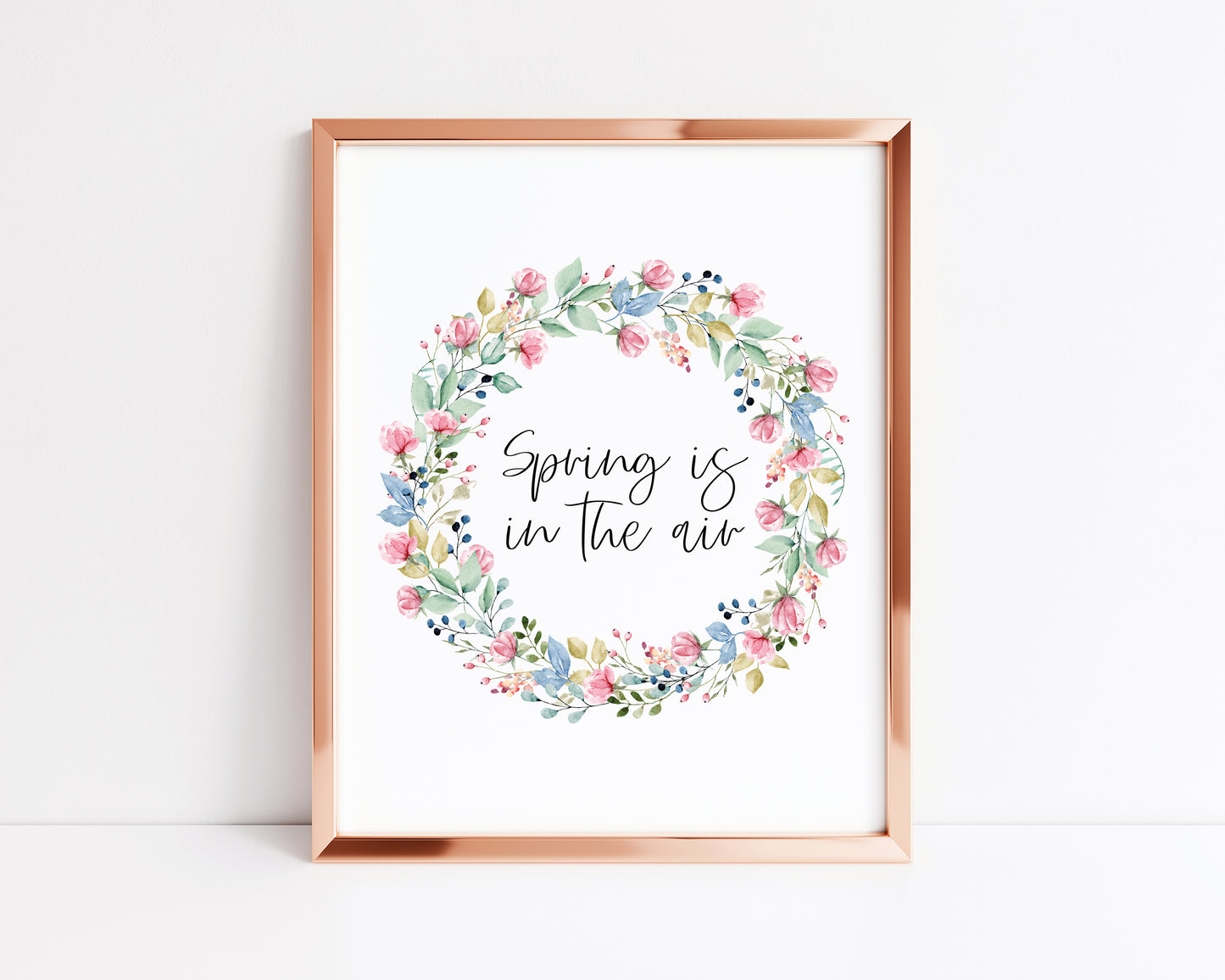 Spring is in the air pink floral wreath illustration unframed wall art poster print