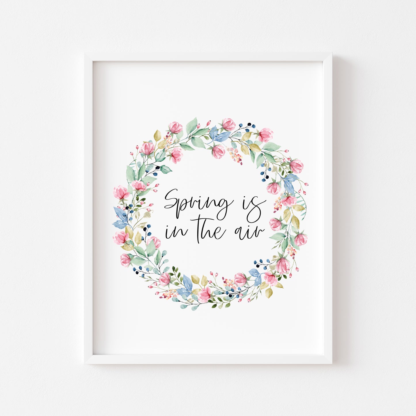 Spring is in the air pink floral wreath illustration unframed wall art poster print