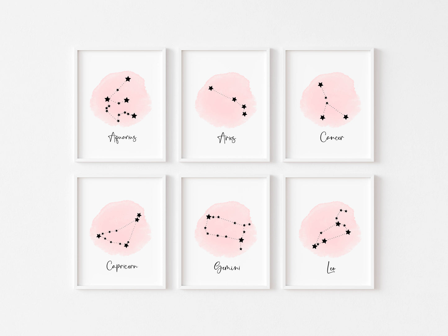 Star signs pink watercolour celestial bedroom wall art unframed poster print