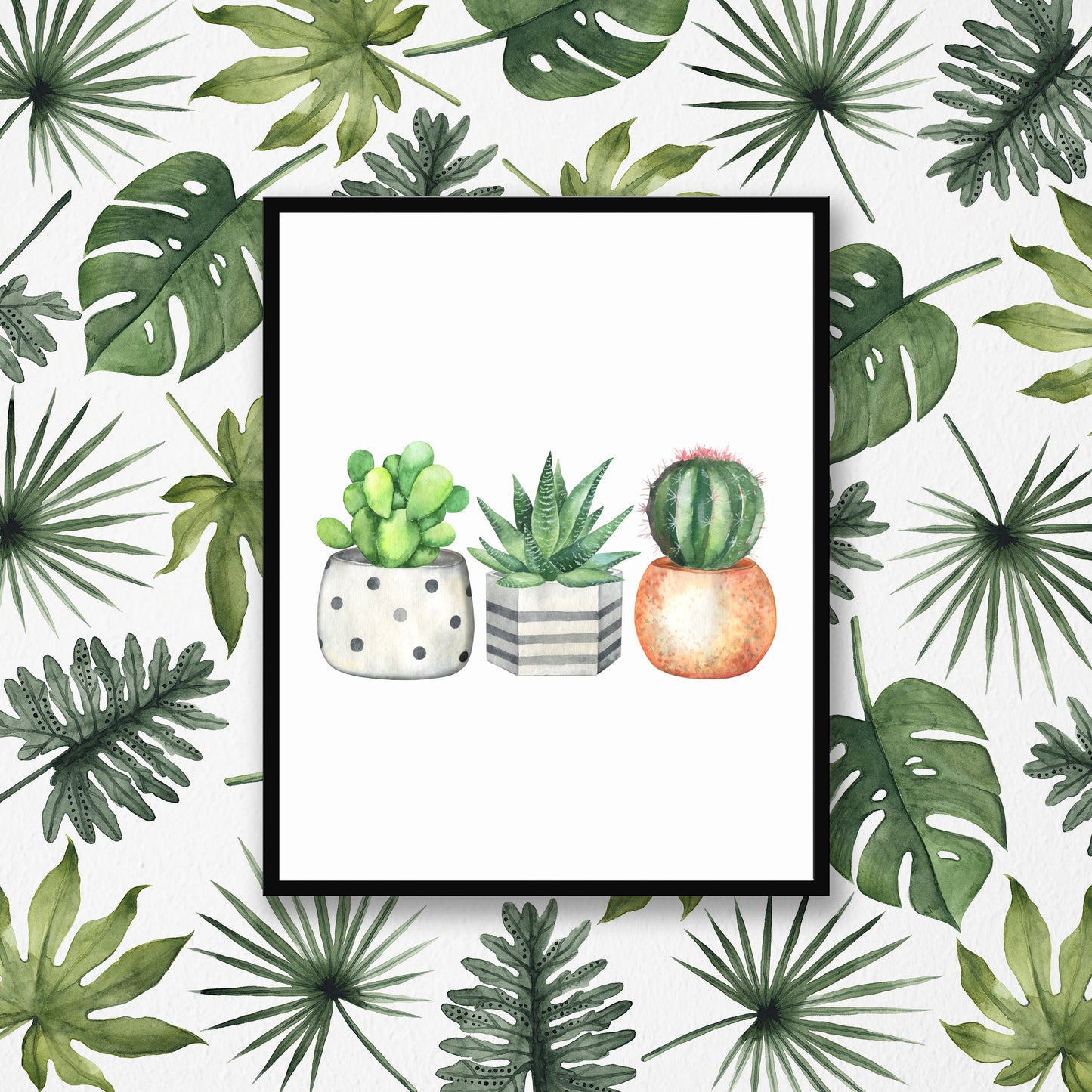 Succulents funky cactus plants watercolour illustration unframed wall art poster print