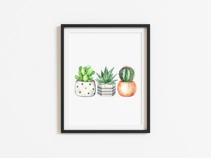 Succulents funky cactus plants watercolour illustration unframed wall art poster print