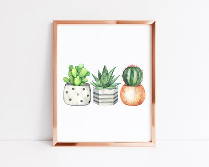 Succulents funky cactus plants watercolour illustration unframed wall art poster print