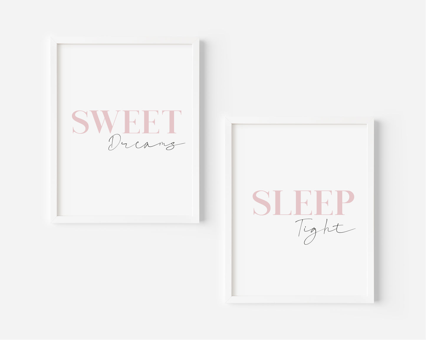 Set of 2 bedroom pink sleeping sweet dreams sleep tight pink stylish unframed wall art poster rints