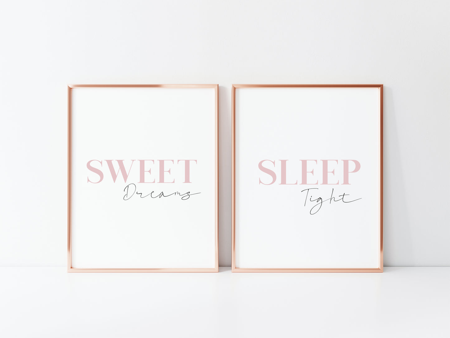 Set of 2 bedroom pink sleeping sweet dreams sleep tight pink stylish unframed wall art poster rints