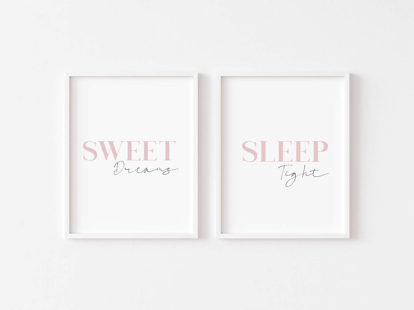 Set of 2 bedroom pink sleeping sweet dreams sleep tight pink stylish unframed wall art poster rints