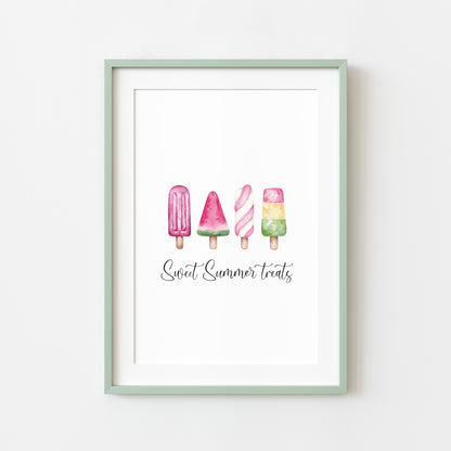 Ice lollies, sweet summer treats fun illustration unframed wall art poster print