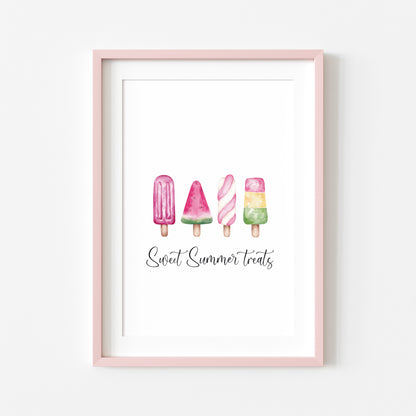 Ice lollies, sweet summer treats fun illustration unframed wall art poster print