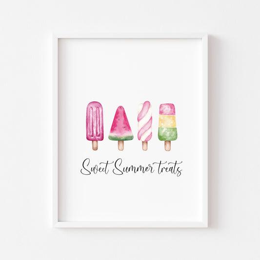 Ice lollies, sweet summer treats fun illustration unframed wall art poster print