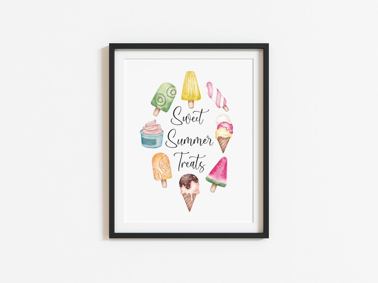 Sweet summer treats, Ice lolly watercolour summer illustration unframed wall art poster print