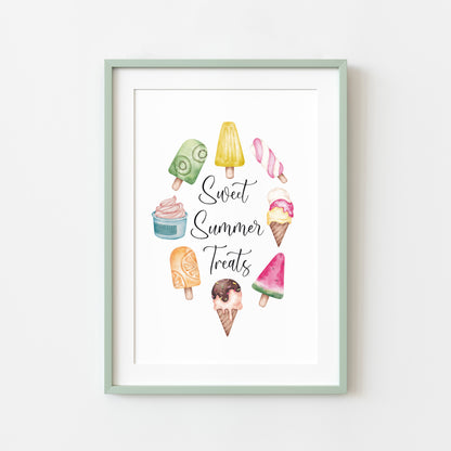 Sweet summer treats, Ice lolly watercolour summer illustration unframed wall art poster print