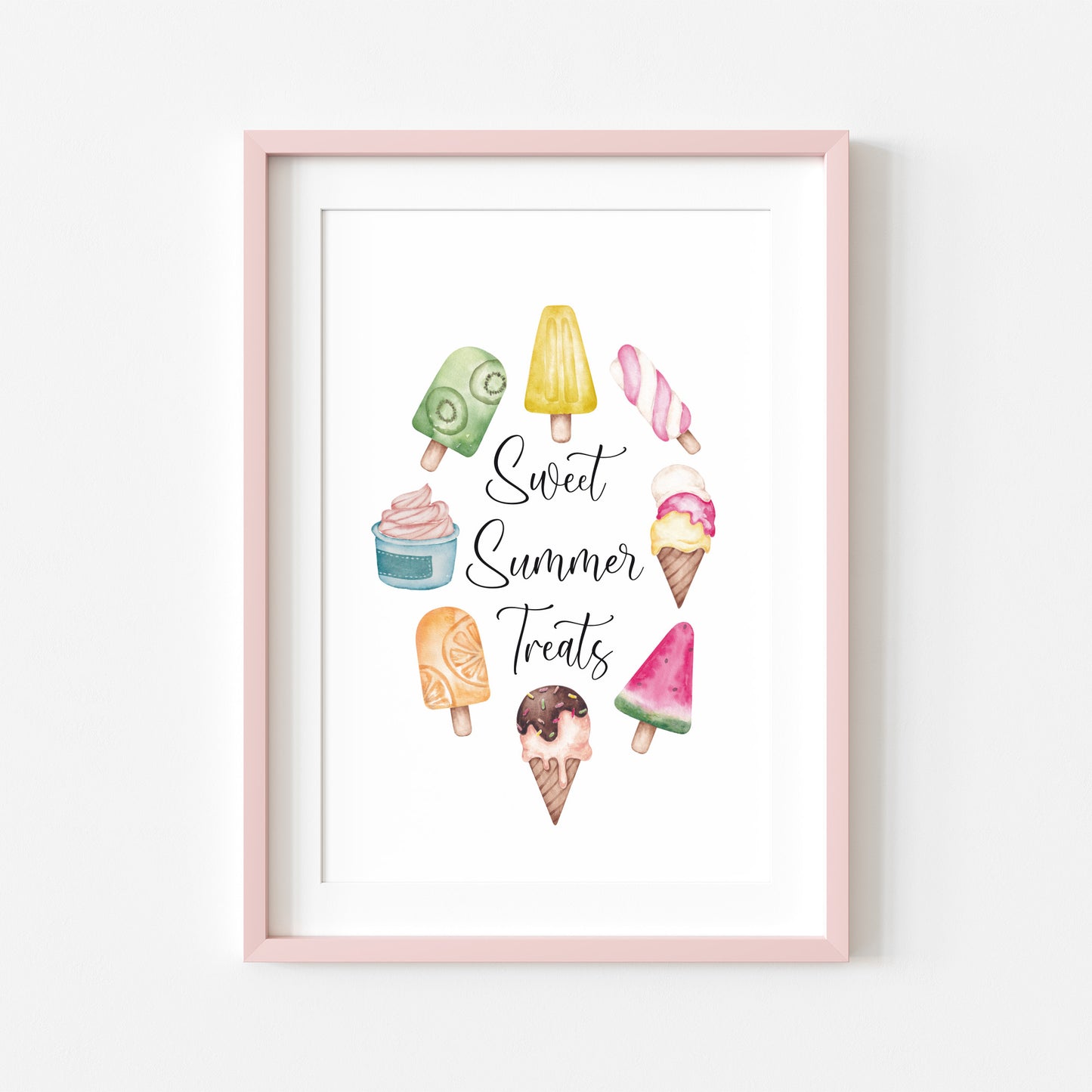 Sweet summer treats, Ice lolly watercolour summer illustration unframed wall art poster print