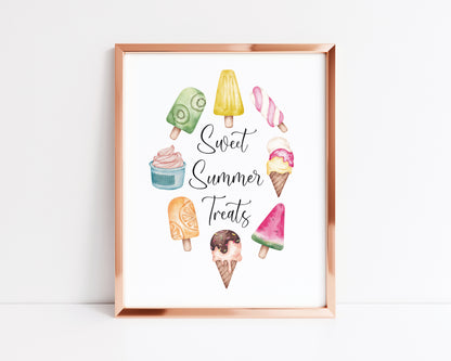 Sweet summer treats, Ice lolly watercolour summer illustration unframed wall art poster print