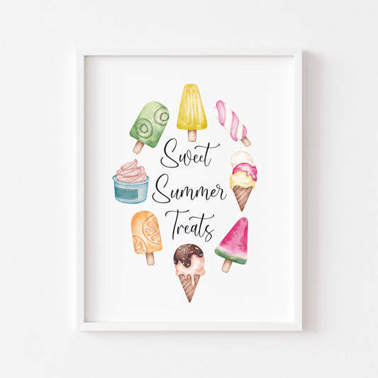 Sweet summer treats, Ice lolly watercolour summer illustration unframed wall art poster print