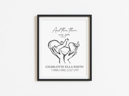 Personalised and then there was you baby portrait illustration sketch unframed print