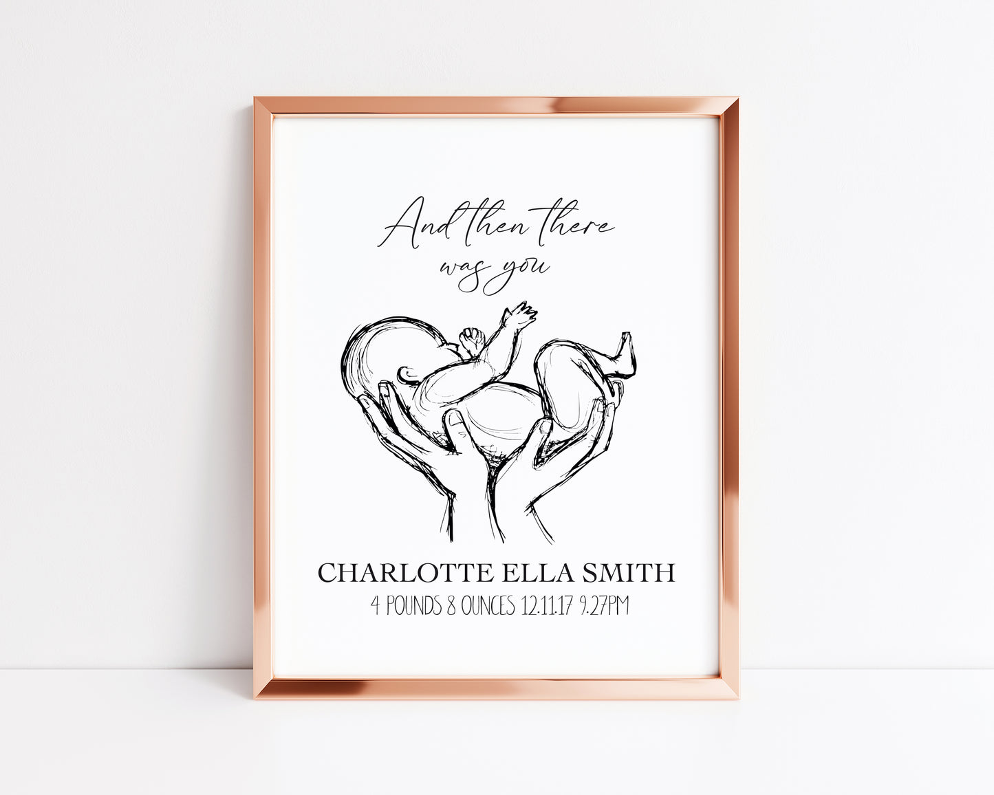 Personalised and then there was you baby portrait illustration sketch unframed print